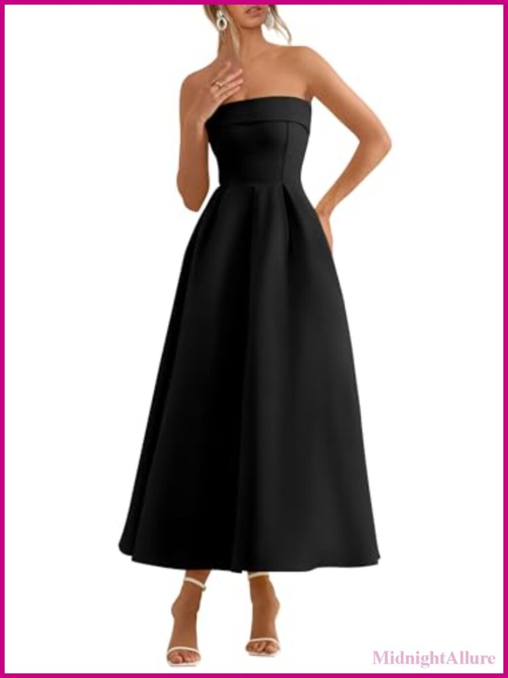 PRETTYGARDEN Tube Top Strapless Midi Dress Cocktail Wedding Guest